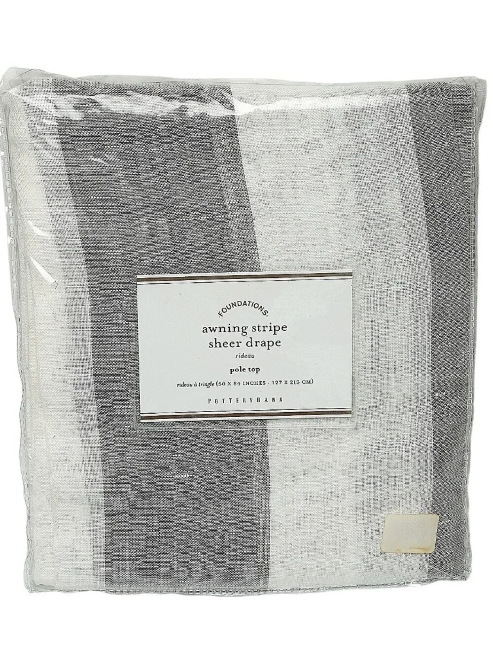 Pottery Barn Awning Stripe Sheer Drape One Panel 50x84 Gray White Linen NEW